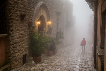 Erice, Trapani, Sicily, Italy - city in the fog