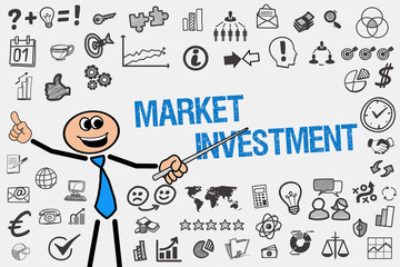 Market Investment / Mann mit Symbole