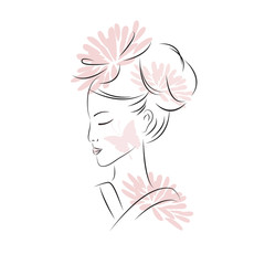 Asian woman. Oriental style painting. Hand drawing illustration with beautiful oriental women. Vector isolated on white background.