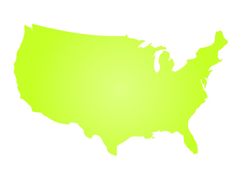 Green radial gradient silhouette map of United States of America, aka USA. Vector illustration.