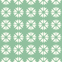 Abstract vector seamless pattern mosaic of blooms in linear arrangement on green background. Retro natural design wallpaper.