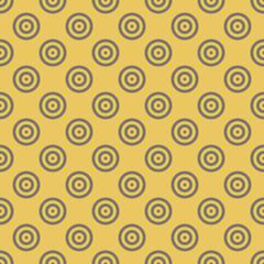 Abstract background seamless mosaic of concentric circles in diagonal arrangement on golden background. Retro design vector wallpaper.