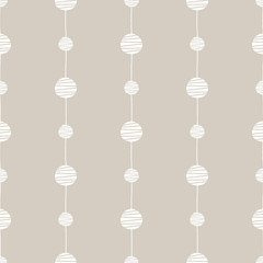 Abstract seamless vector pattern. Lines with circles endless background. Grey and white pastel design. Contemporary texture
