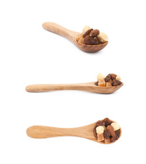 Spoon of nuts and dried fruits