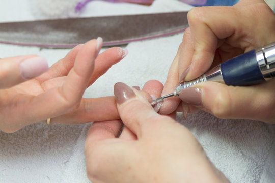 Women's manicure in salon