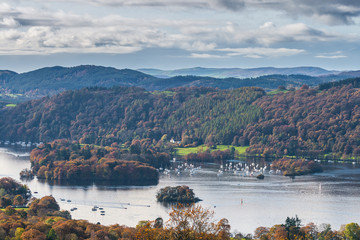 View on Windermere Lake from Orrest Head. English Lake District National Park, Cumbria, UK