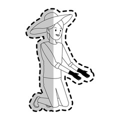 happy pretty woman with big sun hat and gardening gloves  icon image vector illustration design 