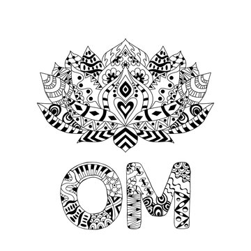 Lotus flower silhouette and symbol om.