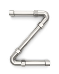 Alphabet made of Metal pipe, letter Z. 3D illustration