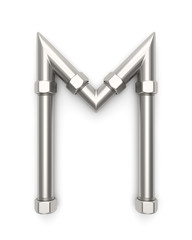  Alphabet made of Metal pipe, letter M. 3D illustration
