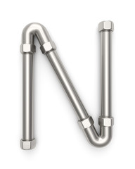  Alphabet made of Metal pipe, letter N. 3D illustration