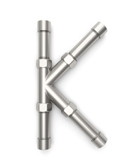  Alphabet made of Metal pipe, letter K. 3D illustration