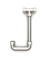  Alphabet made of Metal pipe, letter J. 3D illustration