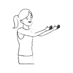 happy pretty woman with inviting stretched arms  icon image vector illustration design 
