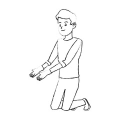 happy handsome young man with gardening gloves icon image vector illustration design 