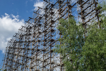 Soviet radar DUGA 3 near Chernobyl ghost town at Ukraine