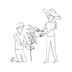 people with plant icon image vector illustration design 