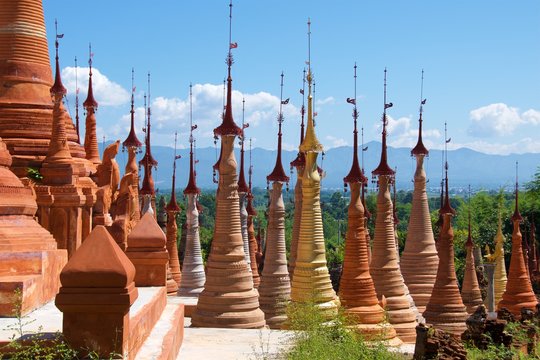 Many various types of stupas built in Indein Village, Myanmar