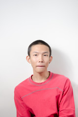 Unhappy Asian young man Isolated on white