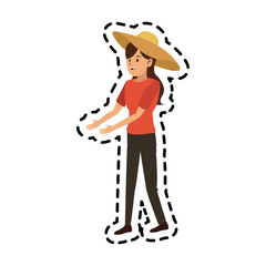 happy pretty woman with big sun hat  icon image vector illustration design 