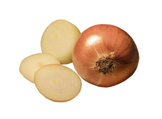 Fresh bulbs of onion on the background of burlap