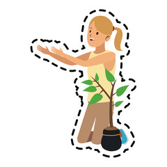 happy woman with plant icon image vector illustration design 