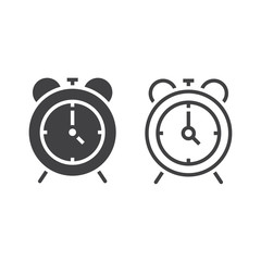 alarm clock line icon, outline and solid vector sign, linear and full pictogram isolated on white, logo illustration