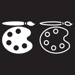 palette and brush line icon, outline and solid vector sign, linear and full pictogram isolated on black, logo illustration