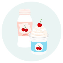 Yogurt healthy cream milk product in plastic container and bottle