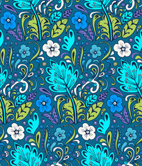 Fototapeta premium Colorful vector seamless floral pattern. Summer endless background with flowers.