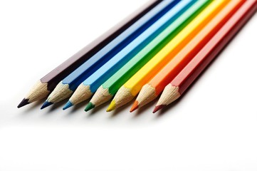 Colored pencils arranged in rainbow spectrum order