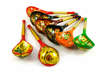 Set of russian wooden spoons isolated on white