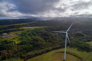 Fototapeta na wymiar Wind turbines power generators Hawaii