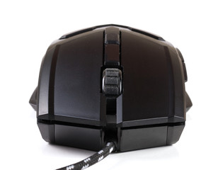 black computer mouse isolated on white background