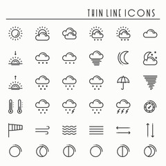 Weather pack line icons set. Meteorology. Weather forecast trendy design elements. Template for mobile app, web and widgets.Vector style linear icons. Isolated illustration. Symbols. Black and white.