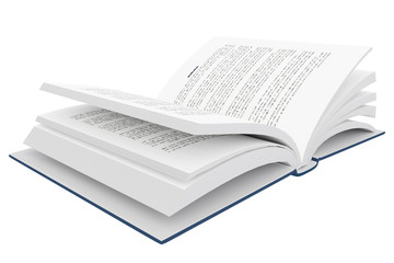 3D rendering of an open book on white background