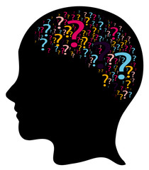 Head silhouette with question marks - vector illustration
