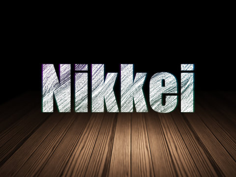 Stock market indexes concept: Nikkei in grunge dark room