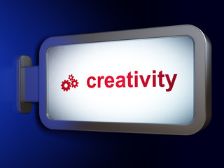 Marketing concept: Creativity and Gears on billboard background