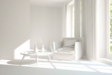 White room with armchair. Scandinavian interior design