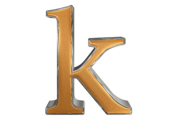 Lowercase letter K, isolated on white, with clipping path, 3D illustration