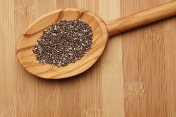 Chia seeds in a wooden spoon