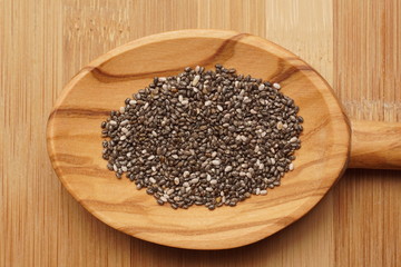 Chia seeds in a wooden spoon