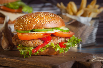 Burger with fry potato