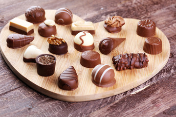 a lot of variety chocolate pralines