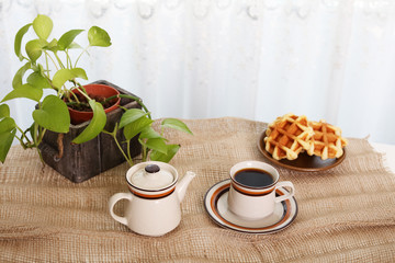 美味しいワッフルとコーヒー
