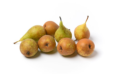 pile of pears on white background - closeup