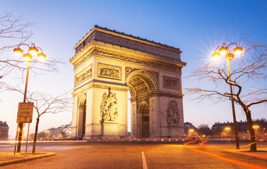 The Triumphal Arch in evening, Paris. - obrazy, fototapety, plakaty