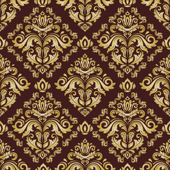 Damask classic pattern. Seamless abstract background with repeating elements. Brown and golden pattern