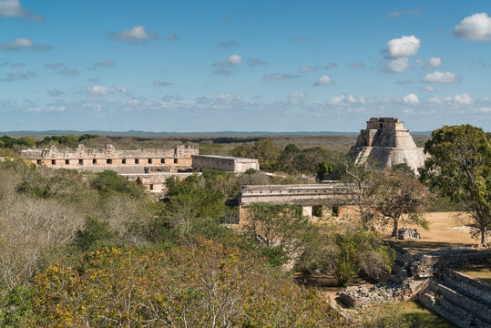 Anicent mayan pyramid (Pyramid of the Magician, Adivino ) in Uxmal, Merida, Yucatan, Mexico